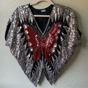VTG 🦋 Sequin Butterfly Poncho Silk